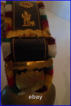 Vtg Appenzell Large Swiss Cow Bell Leather Strap Brass Buckle ornaments