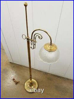 Vtg Art Deco Victorian Floor Lamp Brass Glass Scalloped Shade Arc
