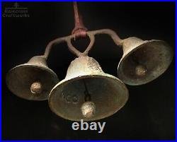 Vtg BRONZE MISSION BELL CHIME, Old Antique Spanish Colonial Mexico Brass Church