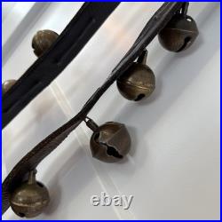 Vtg Bells Leather Strap Elk Comstock German Silver Belt Buckle Sleigh Xmas Santa