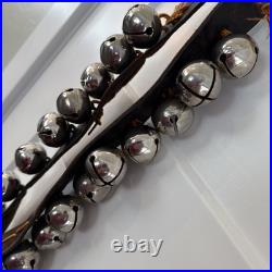 Vtg Bells Leather Strap Elk Comstock German Silver Belt Buckle Sleigh Xmas Santa