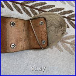 Vtg Bells Leather Strap Elk Comstock German Silver Belt Buckle Sleigh Xmas Santa
