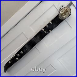 Vtg Bells Leather Strap Elk Comstock German Silver Belt Buckle Sleigh Xmas Santa