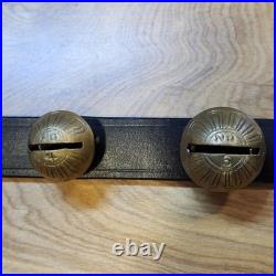 Vtg Brass Sleigh Bells Black Leather Strap Belt 15 Graduated Bells Horse Over 6