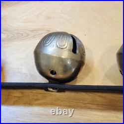 Vtg Brass Sleigh Bells Black Leather Strap Belt 15 Graduated Bells Horse Over 6