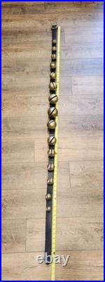 Vtg Brass Sleigh Bells Black Leather Strap Belt 15 Graduated Bells Horse Over 6