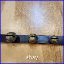 Vtg Brass Sleigh Bells Black Leather Strap Belt 15 Graduated Bells Horse Over 6
