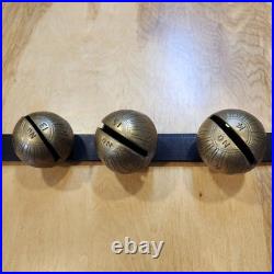 Vtg Brass Sleigh Bells Black Leather Strap Belt 15 Graduated Bells Horse Over 6