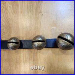Vtg Brass Sleigh Bells Black Leather Strap Belt 15 Graduated Bells Horse Over 6