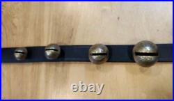 Vtg Brass Sleigh Bells Black Leather Strap Belt 15 Graduated Bells Horse Over 6