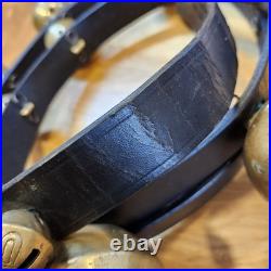 Vtg Brass Sleigh Bells Black Leather Strap Belt 15 Graduated Bells Horse Over 6