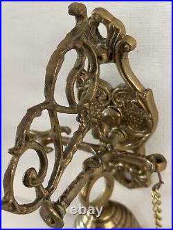 Vtg Brass Wall Mount Hanging Monastery Door Porch Bell with Ornate Pull Chain