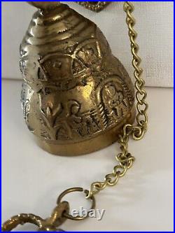 Vtg Brass Wall Mount Hanging Monastery Door Porch Bell with Ornate Pull Chain