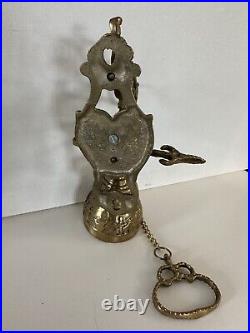 Vtg Brass Wall Mount Hanging Monastery Door Porch Bell with Ornate Pull Chain