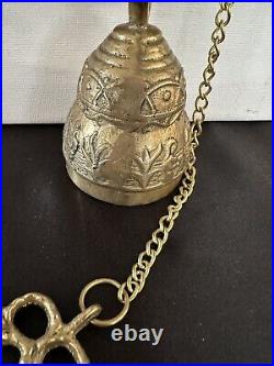Vtg Brass Wall Mount Hanging Monastery Door Porch Bell with Ornate Pull Chain