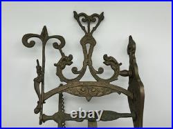 Vtg Brass Wall Mounted Bell Gothic Monestary Pull Bell Dinner Vocem Meam Oui Me