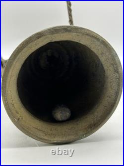 Vtg Brass Wall Mounted Bell Gothic Monestary Pull Bell Dinner Vocem Meam Oui Me