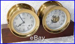 Vtg Chelsea Boston 5 1/2 Brass Ship Bell Mantle Clock & Barometer Set