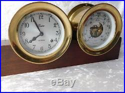 Vtg Chelsea Boston 5 1/2 Brass Ship Bell Mantle Clock & Barometer Set