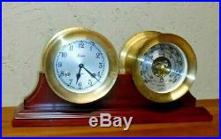 Vtg Chelsea Boston 5 1/2 Brass Ship Bell Mantle Clock & Barometer Set Working