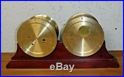 Vtg Chelsea Boston 5 1/2 Brass Ship Bell Mantle Clock & Barometer Set Working