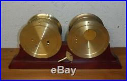 Vtg Chelsea Boston 5 1/2 Brass Ship Bell Mantle Clock & Barometer Set Working