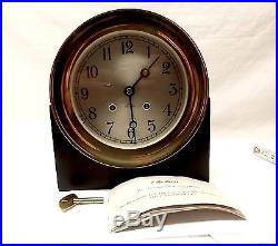 Vtg Chelsea Ships Bell Maritime Clock 6 Brass Case Nautical + Stand Key Manual