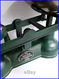 Vtg English The Salter Kitchen Scale Green 7 Brass Bell Weights Original Box