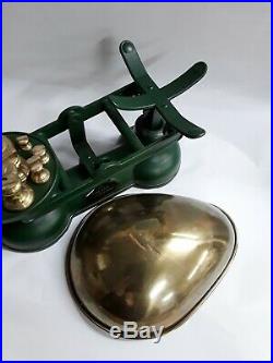 Vtg English The Salter Kitchen Scale Green 7 Brass Bell Weights Original Box