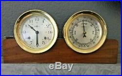 Vtg Howard Miller 5-1/8 Solid Brass Ship Bell Mantle Clock Barometer Set Works