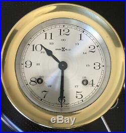 Vtg Howard Miller 5-1/8 Solid Brass Ship Bell Mantle Clock Barometer Set Works