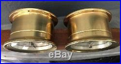 Vtg Howard Miller 5-1/8 Solid Brass Ship Bell Mantle Clock Barometer Set Works