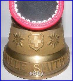 Vtg LARGE 4 Tall Swiss Brass Cow Bell 6 Wide Albertano Foundry + Leather Strap