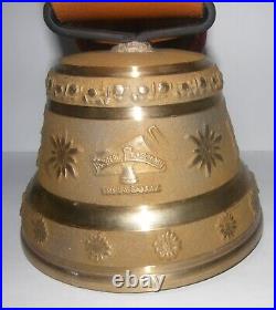 Vtg LARGE 4 Tall Swiss Brass Cow Bell 6 Wide Albertano Foundry + Leather Strap