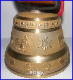 Vtg LARGE 4 Tall Swiss Brass Cow Bell 6 Wide Albertano Foundry + Leather Strap