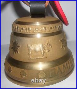 Vtg LARGE 4 Tall Swiss Brass Cow Bell 6 Wide Albertano Foundry + Leather Strap