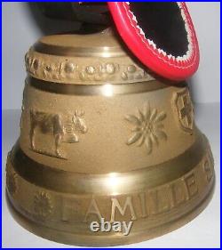 Vtg LARGE 4 Tall Swiss Brass Cow Bell 6 Wide Albertano Foundry + Leather Strap