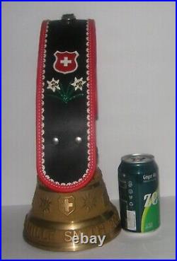 Vtg LARGE 4 Tall Swiss Brass Cow Bell 6 Wide Albertano Foundry + Leather Strap