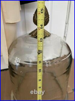 Vtg Large 3-Lights Bell Jar Pendant Chandelier Brass Clear HandBlown Glass