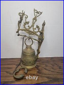 Vtg Ornate Brass Monestary Wall Hung Ringing Bell Qui Me Tangit Vocem Meam Audit