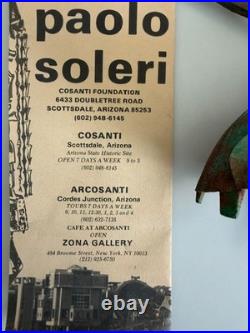Vtg Paolo Soleri Cosanti Brutulist Custom Cast Bronze Windbell, Patina, Open Box