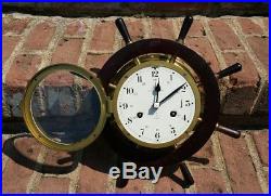 Vtg Schatz Royal Mariner Ships Bell Clock 8-Day Brass Wheel TESTED & WORKING