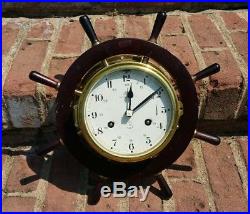 Vtg Schatz Royal Mariner Ships Bell Clock 8-Day Brass Wheel TESTED & WORKING