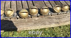 Vtg Sleigh Bells 29 Graduated Brass Petal Bells Double Leather 87 Long