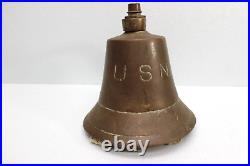 Vtg. USN, Navy Brass Bell 6 Wall Mounting Bracket Nautical School Dinner Farm