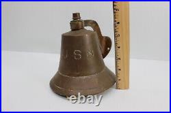 Vtg. USN, Navy Brass Bell 6 Wall Mounting Bracket Nautical School Dinner Farm