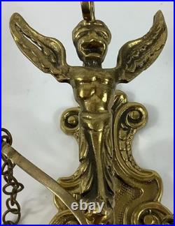 Vtg Wall-Mounted Ornate Metal Brass Bell withCherub Angel