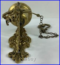 Vtg Wall-Mounted Ornate Metal Brass Bell withCherub Angel