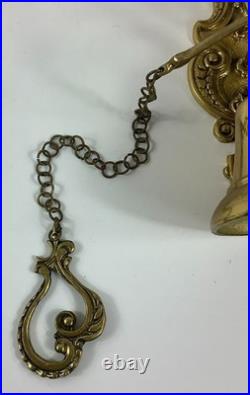 Vtg Wall-Mounted Ornate Metal Brass Bell withCherub Angel