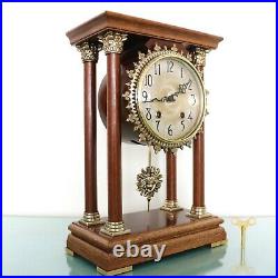 WARMINK Mantel Clock Vintage Pillar DOUBLE Bell Chime SERVICED! HIGH GLOSS Dutch